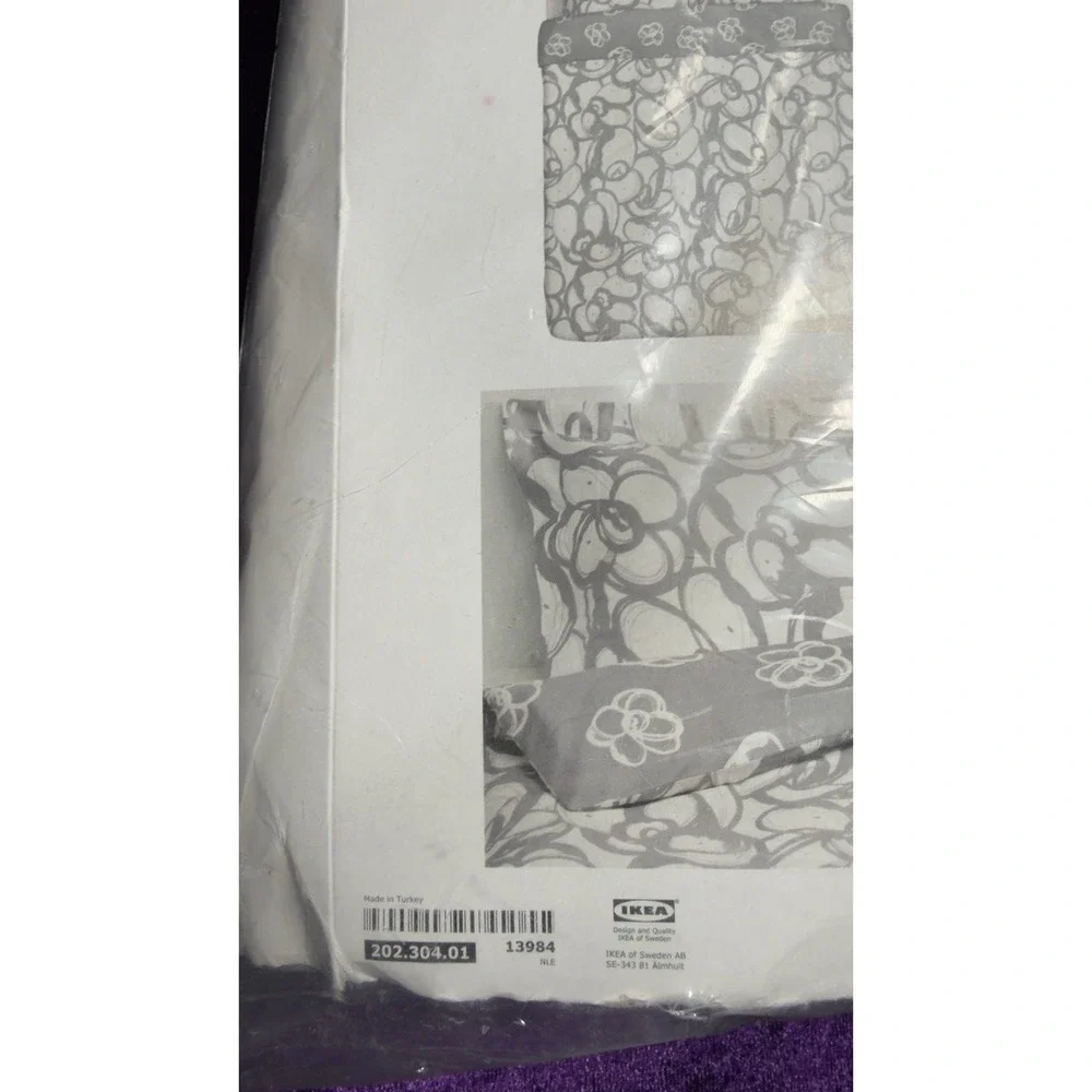 IKEA Klanglilja Duvet Set Full/Queen Floral White‎ Grey Reversible 202.304.01